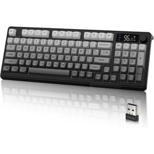 LexonElec M96 Wireless Keyboard, Low Profile Quiet Typing Membrane Gaming Keyboard with Smart Display & Knob, RGB Backlit, USB C Rechargeable, 94 Keys PBT Keycap for Windows PC,Mac,Linux-Moonlit Night
