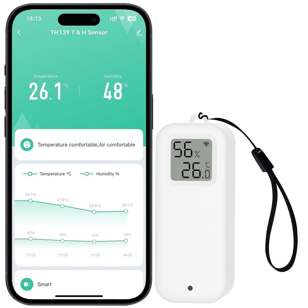 PHOVOLT WLAN Thermometer Hygrometer Sensor, Wireless Smart Temperature and Humidity Digital Display Monitor, with Remote App Notification Alert for Home, Greenhouse(1pack)