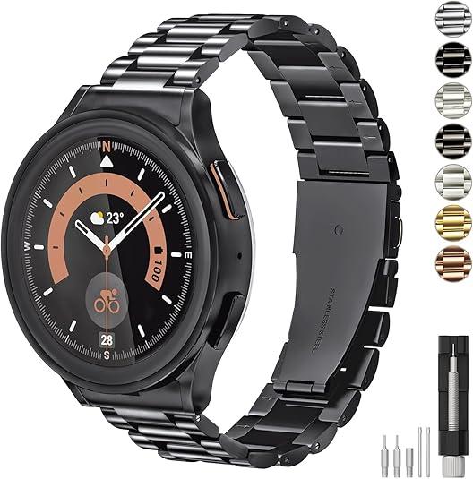 Stainless Steel Band Compatible with Samsung Galaxy Watch 7 6 5 4 FE Pro Classic 40mm 44mm 43mm 47mm 45mm 42mm 46mm, 20mm Metal Elegant Casual No Gap Strap for Women Men
