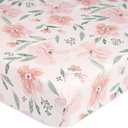 Crane Baby Floral Crib Sheets, 100% Cotton, Breathable Baby Bedding for Standard Mattress, Pink Nursery Decor, Machine Washable Pink Floral Crib, Toddler Sheets