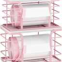 2 Pack Trash Bag Holder with Bamboo Top,Stackable Storage Bathroom Organizer Kitchen Laundry Pantry Organizers for Countertop Organization,Pink