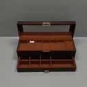 Watch Case Box for Men - 7 SLots Watches Storage Organizer Real-Glass Display Case with Jewelry Drawer 2-Layer PU Leather Collection Holder Gift for Loved Ones Brown