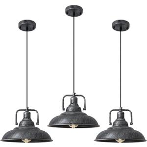 Black and Silver Pendant Light 12.5 inches 3 Packs, Farmhouse Pendant Light, Industrial Pendant Light, Kitchen Pendant Lights, Pendant Lights Kithen Island for Bedroom; Living Room; Kitchen