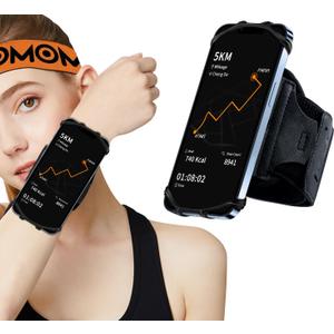 Wristband Phone Holder for Running,Forearm Armbands 360 Rotatable & Detachable Compatible with All 4.5-7 inch Cellphone for iPhone 16/15/14/Pro/ProMax/13/12/11/mini/XS/XR,for Workout Jogging (Black)