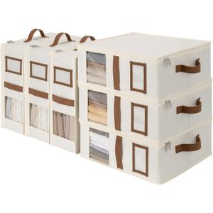 StorageWorks 6-Pack Bed Sheet Organizers and Storage, Foldable Bedsheet Holder for Linen Closet, Bedding Container with Handle, Beige, 15" D x 12"W x 5"H (17L)