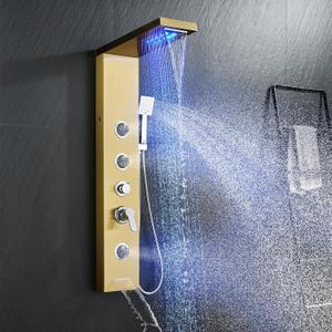 5-in-1 LED Shower Tower, Gold Stainless Steel Rainfall & Waterfall