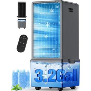 4-IN-1 Windowless Air Conditioner Portable w/ 4 Speeds & 4 Modes, 3.2-Gal Dual Tank for 30H Cooling, Waterless Alert System, 12H Timer, Remote & Touch, Swamp Cooler Air Conditioner for Bedroom