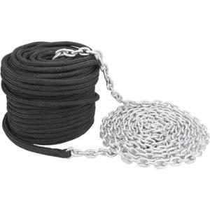 NovelBee 1/2 inch Double Braid Nylon Rope with 1/4 Inch x 15 Feet Galvanized Chain for Boat Anchor Rope and Dock Line (Black, Length:150')