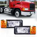 Pair Set headlights for Mack, Replacement Headlamp with turn Signal Bulb Compatible with 1990-2007 Mack CH600 CH612 CH613 CL600 CL700 semi Trucks DOT and SAE Approved