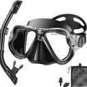 Snorkeling Gear for Adults Kids, Dry Snorkeling Set, Panoramic Anti-Leak and Anti-Fog Tempered Glass Lens, Adjustable Strap Snorkel Set with Mesh Bag Ear Plug for Snorkeling Scuba Diving Travel (Kids(6-14 Ages), Black)