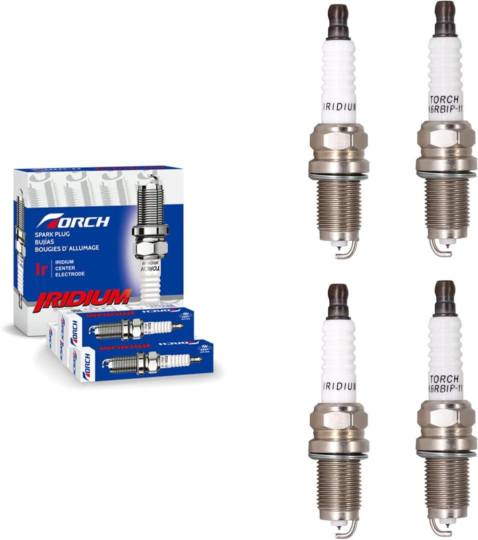 4PK TORCH K6RBIP-11 Spark Plug Replace for NGK IZFR6K11 Spark Plug, for BOSCH FR6LII330X, for CHAMPION 9014/RC8ZWYPB 9803/RC8WMPB4 9812/RC8ZWYPB4,for DENSO 3377/SKJ20DRM11 5358/IK20L VK20 Plug, OEM
