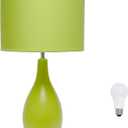 Simple Designs LT2002-GRN-LB 18.11" Oval Bowling Pin Base Ceramic Table Lamp with LED Bulb, Green