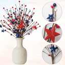 Idyllic 4th of July Decorations, 8 Pcs 16 Inch Red White Blue Patriotic Berry Sprigs with Stars, Artificial Berry Stems for Memorial Day Wreath & DIY Holiday Decor