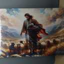 Religious Jesus Wall Art Print, Christian Scripture Painting with The Good Shepherd and Lamb, Spiritual Bible Canvas Poster for Prayer Decor (24x36in Frameless, AH19)