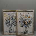 Floral Picture Wall Art Painting: Blossom Bouquet Flowers Prints on Rustic Wood and Handcrafted Wooden Framed Artwork for Home and Bedroom (12 x 16 x 2pcs)