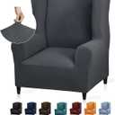 YEMYHOM 1 Piece Stretch Wingback Chair Slipcover Latest Jacquard Design Wing Chair Cover Non Slip Furniture Protector with Foam Rods for Living Room (Wing Chair, Dark Gray) (Wing Chair, Dark Gray)