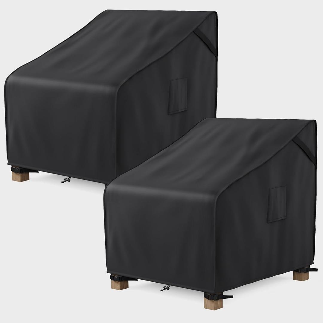 MR. COVER Patio Furniture Covers Waterproof, Outdoor Chair Covers for Rocking Chair, Fits up to 32W x 37D x 36H Inches, Ventilated Air Vents and Convenient Handles Included, Black, 2 Pack