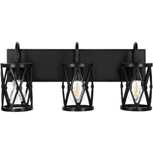 Sylvania 21" Vanity Light with 90 Lm Integrated Nightlight, 3-Bulb Fixture, Indoor/Bathroom/Hallway, Hardwired, Black Matte Finish - 1 Pack (63582)
