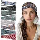 obeoby 8 Pack Headbands for Women, Boho Style Headbands Boho Outfits Accessories for Women Non Slip Fashion Wide Hairband (Bohemian colors 2)