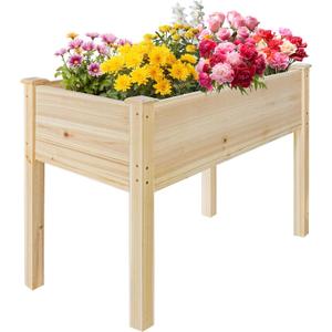 LZRS 40.5x20.5x30 inches Raised Garden Bed Elevated Wooden Planter Box Stand with Legs for Herbs,Vegetables,Flowers,Great for Outdoor Patio, Deck,220lb Capacity,Natural