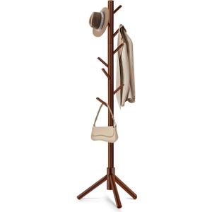 Coat Rack, Freestanding Coat Rack with 8 Hooks and 3 Adjustable Size Tree Coat Racks for Bedroom, Hallway, Entrance, Office, for Hats, Coats, Scarves, Handbags (1 PC, Brown)