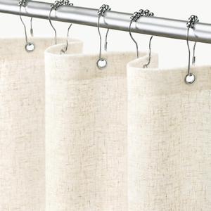 Awellife Flax White Shower Curtain Linen Textured Boho Farmhouse Shower Curtains for Bathroom Fabric Liner 72 x 72 Inch