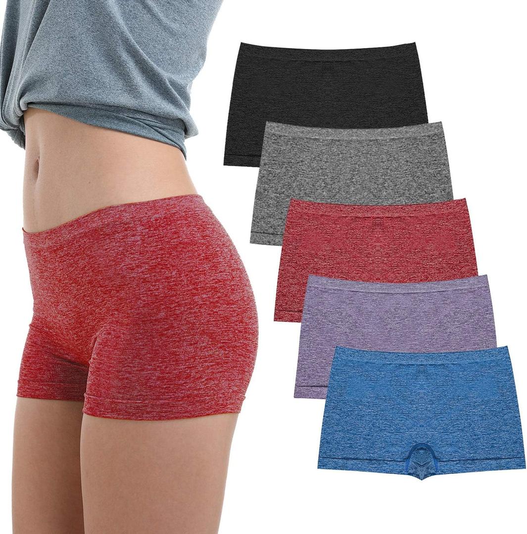 LALESTE Women's Boyshort Underwear Full Coverage Seamless Panties Soft Stretch Boxer Briefs 5 Packs (Medium)