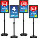 4 Pack Sign Holder Stands - 11 x17 inch Standing Sign Stand, Adjustable Poster Sign Holder Pedestal Floor Sign Stand, Aluminum Snap Open Frame for Vertical & Horizontal View Sign Stand, Black