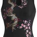 WDIRARA Women's Floral Dragon Print Cheongsam Top Mock Neck Cut Out Elegant Tank Tops XS