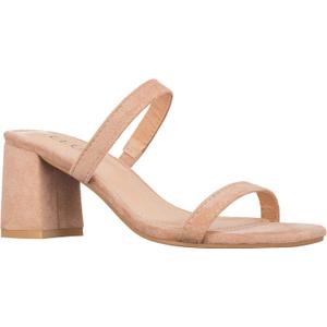 ILLUDE Womens Block Heel Double Band Square Toe Heeled Sandal Slip On Mule - Lisa (11, Nude Suede)
