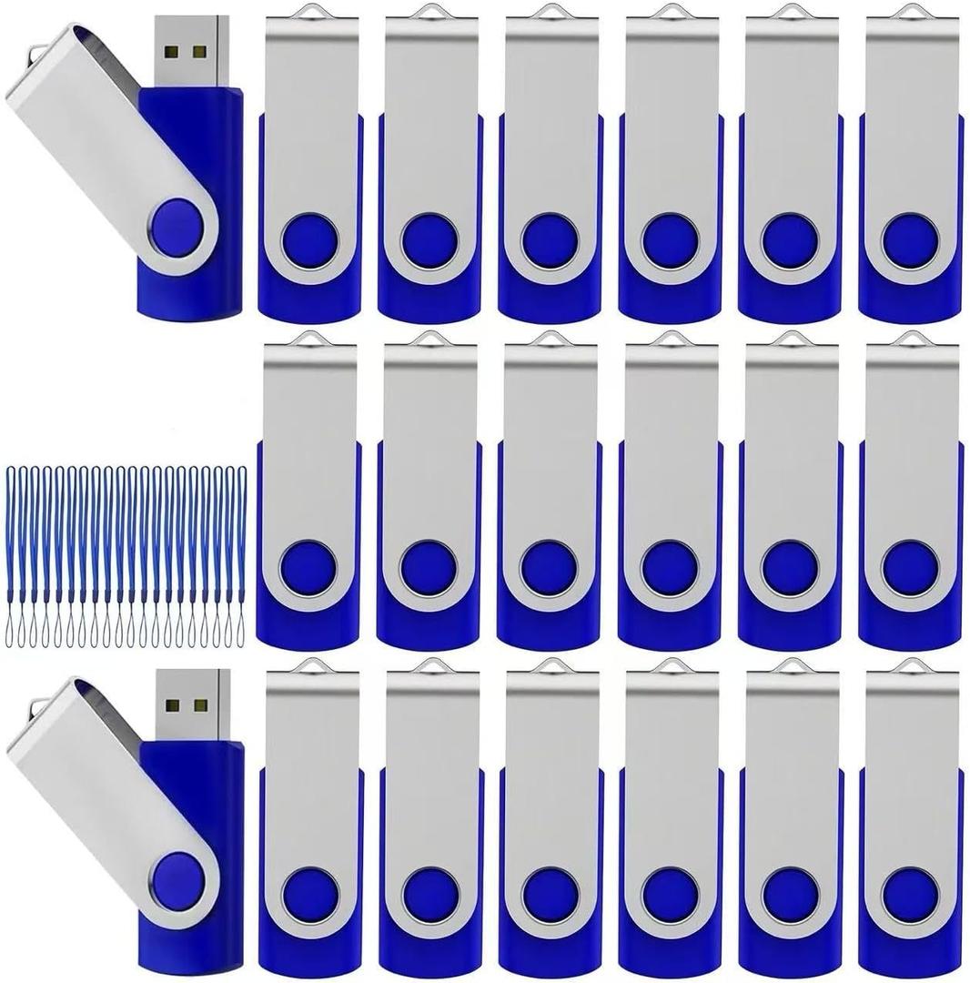 Bulk Swivel USB Flash Drive 1GB 20 pack Storage Capacity with Lanyard USB 2.0 High Speed Data Transfer, Portable Thumb Drive (Blue) (1, GB)