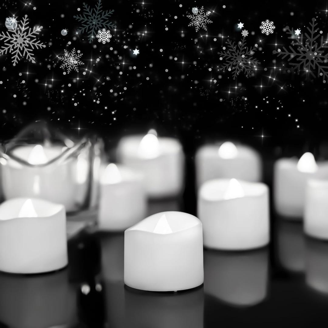 Homemory Cool White Flameless LED Tea Lights Candles, 200+Hour Battery Operated Fake Electric Votive TeaLights for Christmas, DIY Mood Lighting, Party, Holiday, Funeral, Home Decor, 24-Pack