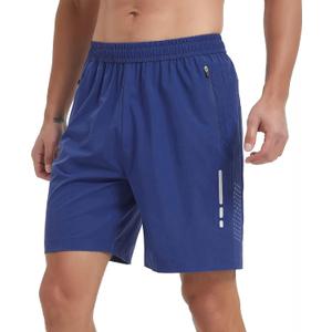 Men's Athletic Running Shorts Quick Dry Workout Gym Shorts 7" Lightweight Sports Active Training Tennis Hiking Shorts (Blue, S)