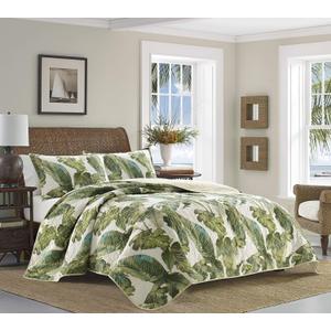 Tommy Bahama - Queen Quilt Set, Reversible Cotton Bedding with Matching Shams, Soft All Season Bedspread, Coastal Bedding Set (Fiesta Palms Green, Queen)