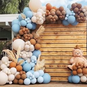 Blue Brown Baby Shower Balloons,157pcs Light Blue Coffee Brown White Ivory Balloon Garland Arch Kit for Baby Shower Bridal Shower Boy Girls Birthday Wedding Party Teddy Bear Party Decorations (Blue,white)