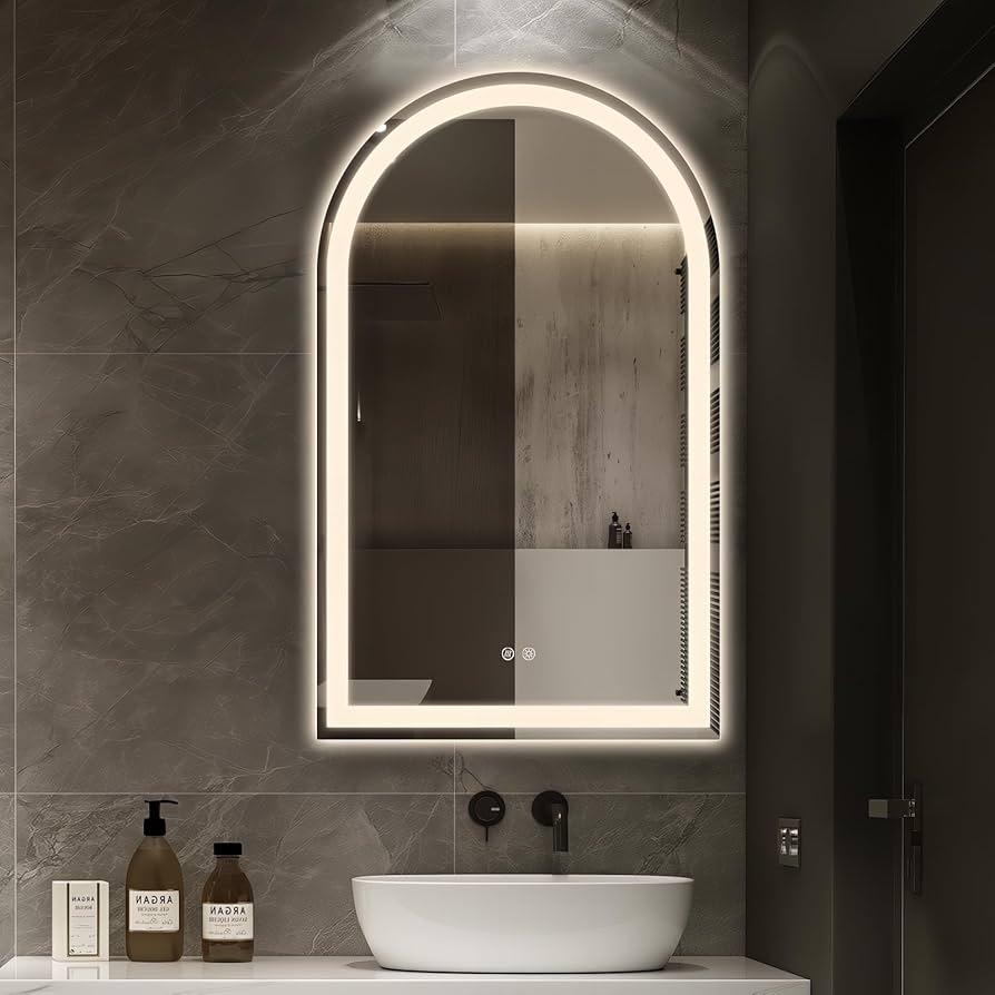 Etemnozon LED Bathroom Mirrors with Lights, 24"x36"Black Arched Mirror for Bathroom, Fogless, 3 Colors Dimmable, Anti-Fog, Wall Mounted Lighted Vanity Mirror, Black