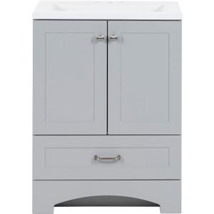 Spring Mill Cabinets Emlyn 24 Inch Bathroom Vanity with White Single Sink Top, 2-Door Cabinet, 1 Drawer, 24.5" W x 18.75" D x 32.89" H, Pearl Gray