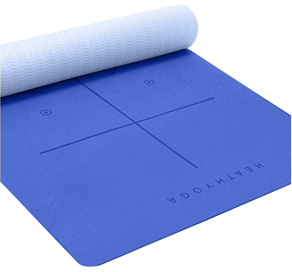 Heathyoga Yoga Mat Non Slip TPE Pilates Exercise Mats for Home Workout Gym Fitness Eco Friendly Thick Hot Yoga Mat with Strap Body Alignment,72"x 26" Thickness 1/4"