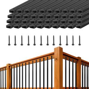 Deck Railing 26", Black Metal Deck Balusters and Indoor Stairs Railing, Hollow Rectangular Stair Railing with Screws for Deck Railing and Outdoor Porch-50 Pack
