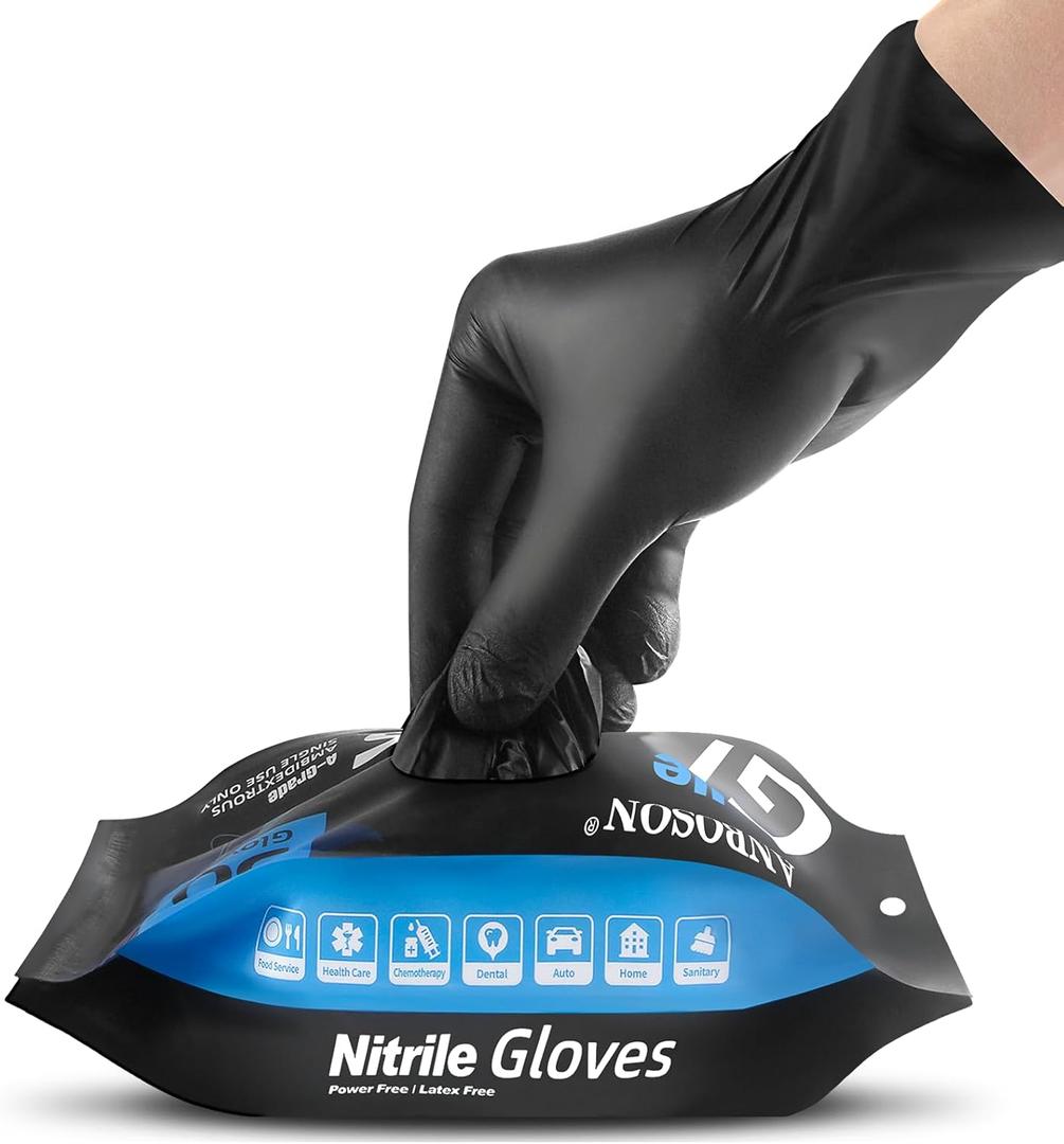3 x Disposable Nitrile Gloves, 5 Mil Thickness Latex-Free & Powder-Free Food Safe, Cooking, Cleaning Gloves (Black of 50)