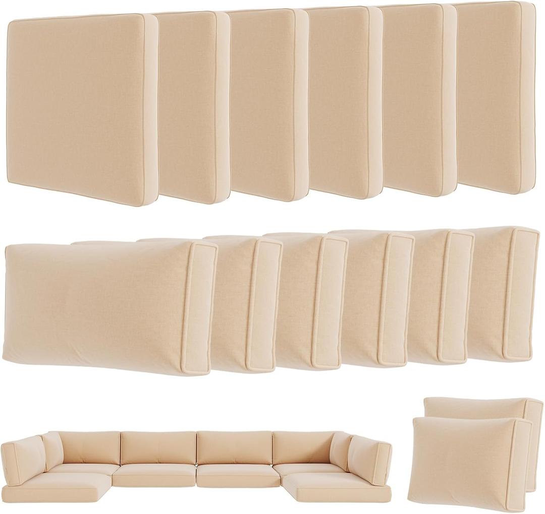 Aoxun 14-Piece Outdoor Cushions Covers with Zippered and Anti-Slip Dot, Patio Cushion Covers Replacement for Outdoor Furniture, Washable Reusable Couch Protectors, Beige (Covers Only)
