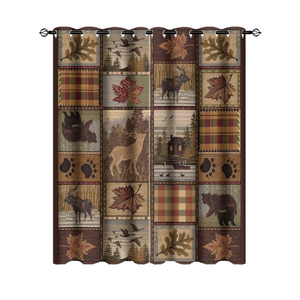 Farmhouse Bear Moose Deer Room Darkening Blackout Window Curtains with Grommets,Country Style Vintage Retro Rustic Lodge Energy Efficient Window Treatment for Living Room 2 Panels 45L x 21W