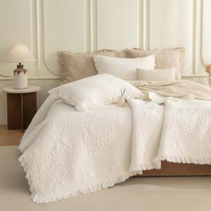Sanracie Oversized King Bedspread Sets(128"x120"), Soft Cotton California King Size Quilt, 1 Oversized Farmhouse Bedspread+ 2 Pillow Shams, Lightweight Washed Quilt Bedding Set, Milk White, 3PCS