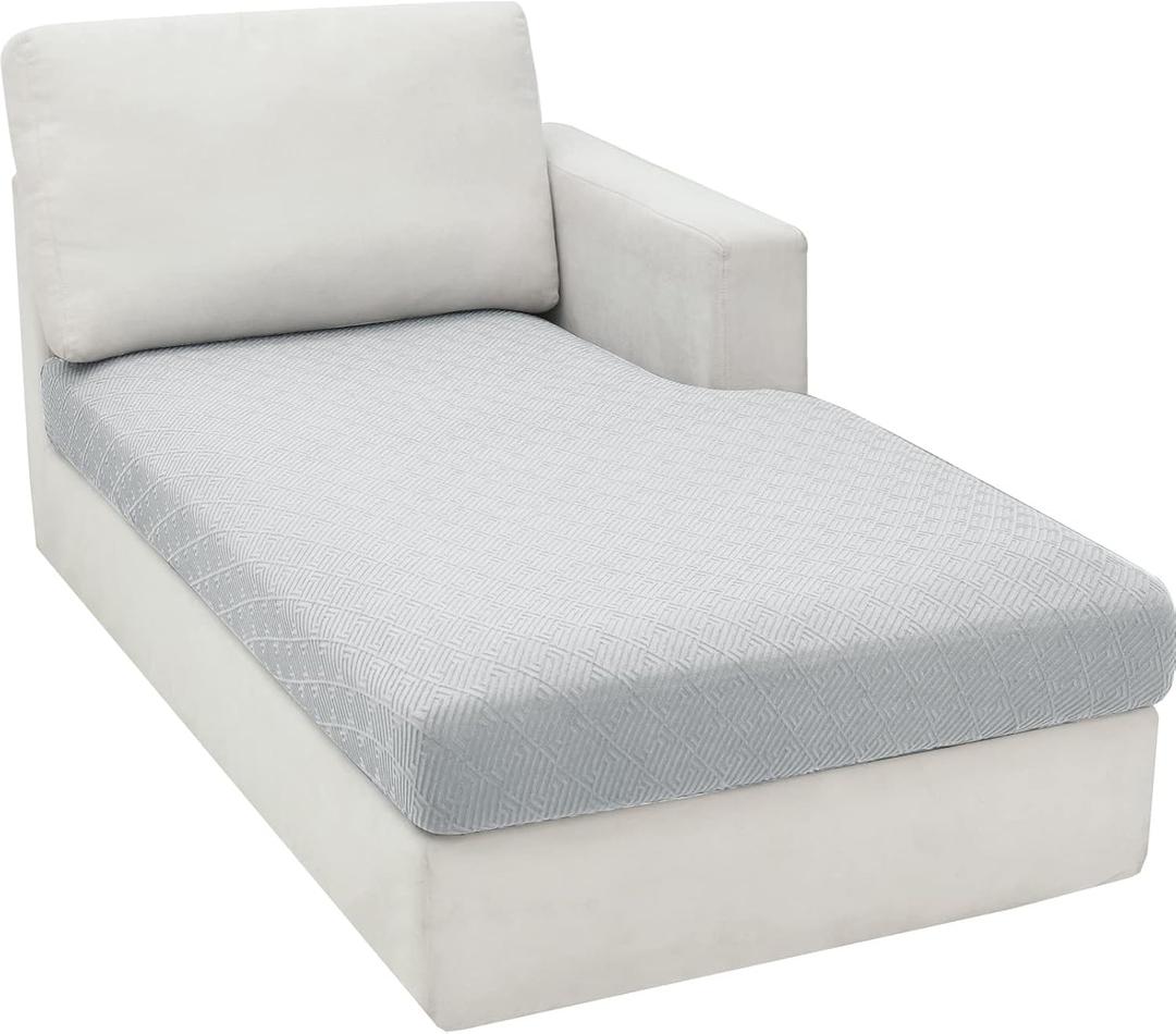 ZNSAYOTX Sectional Couch Covers for L Shaped Chaise Lounge 1 Piece Separate Cushion Couch Universal Replacement Unique Pattern Furniture Protector with Elastic Bottom (Silvery Gray, Chaise Cover)