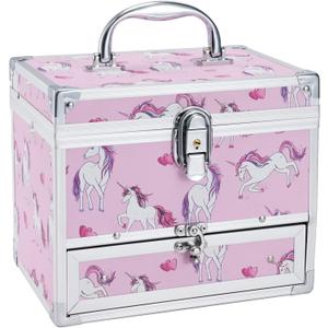Hododou Jewelry Box for Girls Unicorn Jewelry Organizer with Drawer & Mirror, Unicorn Style Lockable Storage Case for Kid or Little Girls Jewelry and Hair Accessories