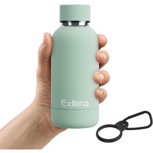 Small Water Bottle 12oz with Clip, Double Wall Stainless Steel Vacuum Small Insulated Water Bottle Keeps Drinks Cold 24 Hrs/Hot 12 Hrs for Kids Handbag School BPA Free (Green) (11.8 Ounces)
