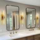 Brass Wall Sconces, 22.8" Bathroom Wall Sconce, Antique Brass Wall Sconces Set of 2, 2-Light Dimmable Wall Sconce, Sconces Wall Lighting With Glass, Bathroom Vanity Light, Tube Sconce for Living Room