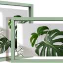 Egofine 6x8 Floating Frames Set of 2, Double Plexiglass Picture Frame, Made of Solid Wood Display Any Size Photo up to 6x8, Wall Mount or Tabletop Standing, Green