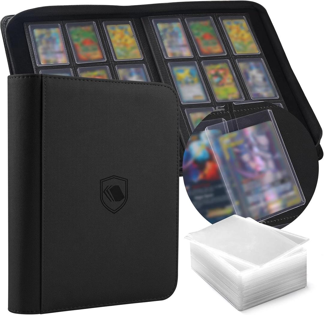 Toploader Binder, Holds 360 Toploader, 100 Toploaders INCLUDED, 9-Pocket PU Cover Top Loader Binder for 3" x 4" Rigid Toploaders, Ringless Double-Sided Toploader Card Binder for TCG, Sport Cards