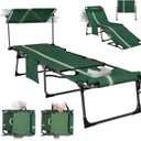 KingCamp Tanning Chair with Face Hole, Lounge Chairs Outdoor Folding Portable Comfy Adjustable 5-Position Foldable Chaise Chaser with Canopy Shade for Outside Beach Patio Sun Bathing Pool, Green/White